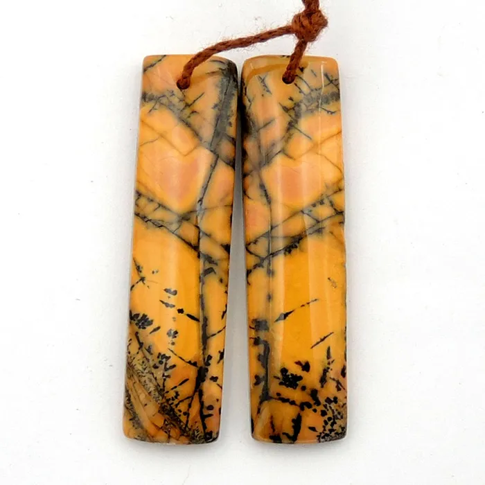 Intrinsic Trading Earrings Drilled Rare Natural Utah Black Feather Jasper Earring Cabochon Cab Pair Rectangle Matched Gemstone Bead Pair American Jasper