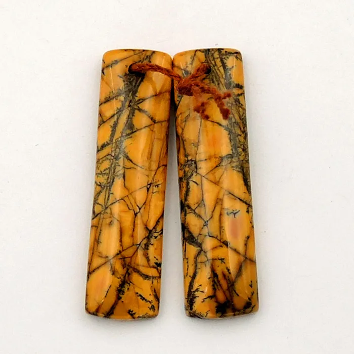 Intrinsic Trading Earrings Drilled Rare Natural Utah Black Feather Jasper Earring Cabochon Cab Pair Rectangle Matched Gemstone Bead Pair American Jasper