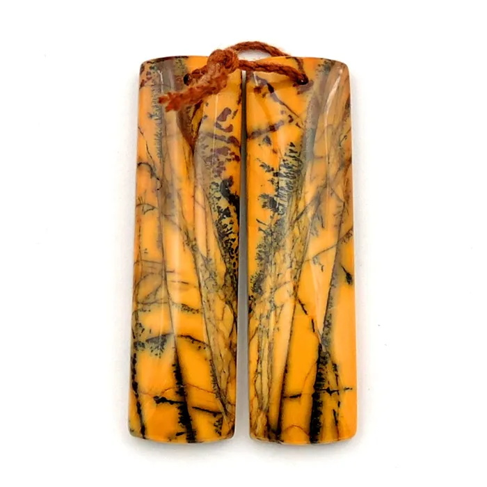 Intrinsic Trading Earrings Drilled Rare Natural Utah Black Feather Jasper Earring Cabochon Cab Pair Rectangle Matched Gemstone Bead Pair American Jasper