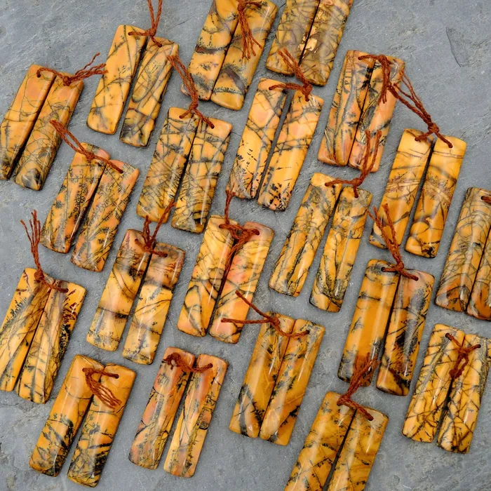 Intrinsic Trading Earrings Drilled Rare Natural Utah Black Feather Jasper Earring Cabochon Cab Pair Rectangle Matched Gemstone Bead Pair American Jasper