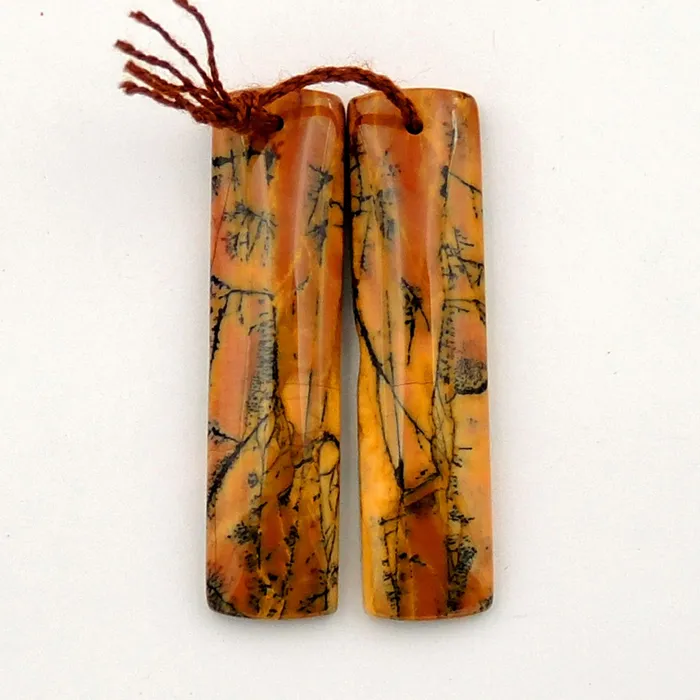 Intrinsic Trading Earrings Drilled Rare Natural Utah Black Feather Jasper Earring Cabochon Cab Pair Rectangle Matched Gemstone Bead Pair American Jasper