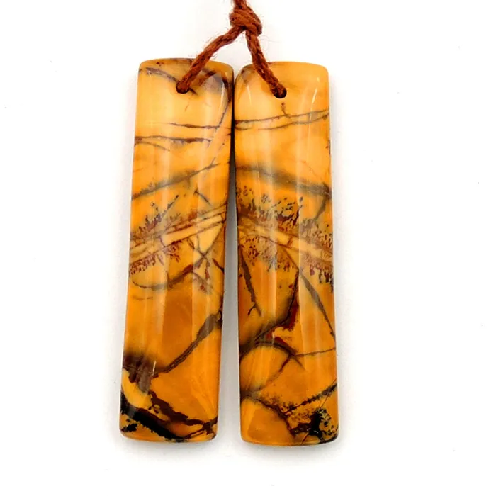 Intrinsic Trading Earrings Drilled Rare Natural Utah Black Feather Jasper Earring Cabochon Cab Pair Rectangle Matched Gemstone Bead Pair American Jasper