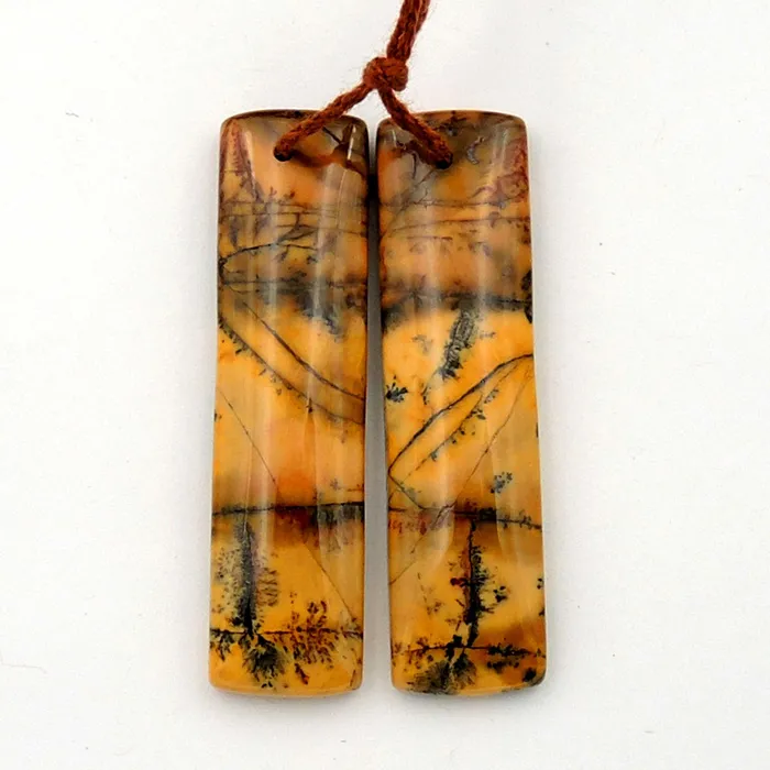Intrinsic Trading Earrings Drilled Rare Natural Utah Black Feather Jasper Earring Cabochon Cab Pair Rectangle Matched Gemstone Bead Pair American Jasper