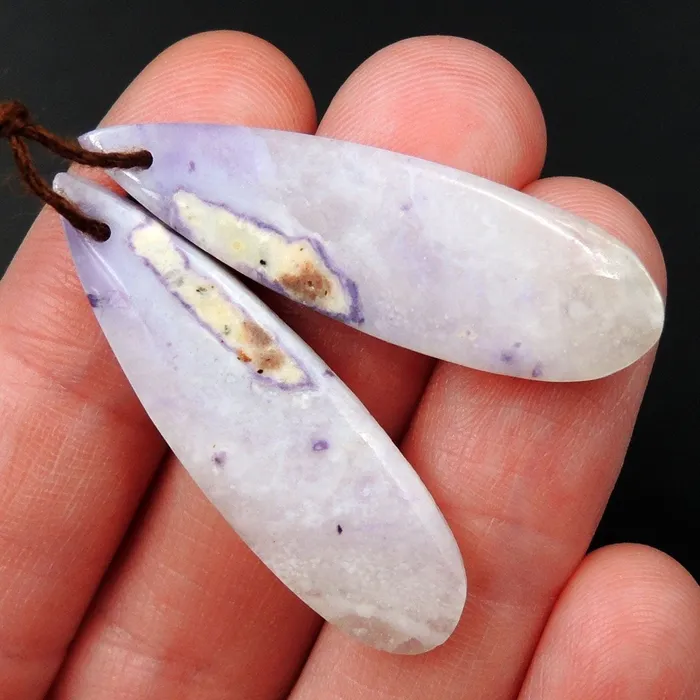 Intrinsic Trading Earrings Natural Mexican Purple Opal Earring Pair Drilled Teardrop Cabochon Cab Drilled Matched Earrings Bead Pair Natural Stone E3420