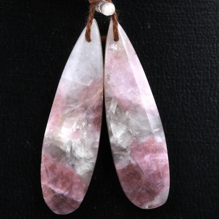 Intrinsic Trading Earrings Natural Pink Tourmaline in Quartz Teardrop Cabochon Cab Pair Drilled Matched Earring Gemstone Bead Pair
