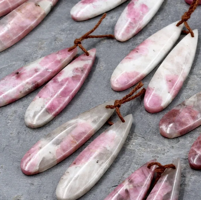 Intrinsic Trading Earrings Natural Pink Tourmaline in Quartz Teardrop Cabochon Cab Pair Drilled Matched Earring Gemstone Bead Pair