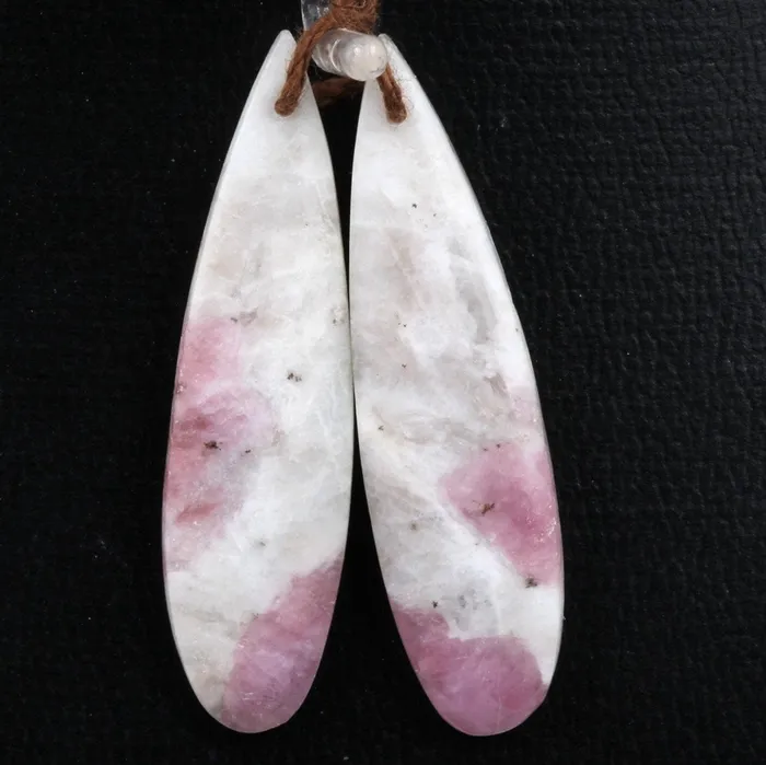 Intrinsic Trading Earrings Natural Pink Tourmaline in Quartz Teardrop Cabochon Cab Pair Drilled Matched Earring Gemstone Bead Pair