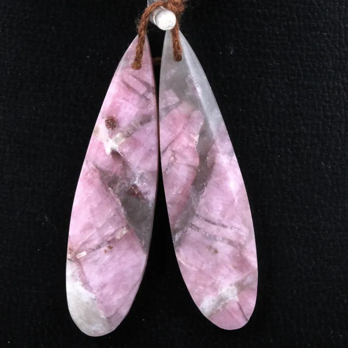 Intrinsic Trading Earrings Natural Pink Tourmaline in Quartz Teardrop Cabochon Cab Pair Drilled Matched Earring Gemstone Bead Pair