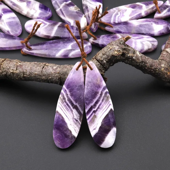 Intrinsic Trading Earrings Natural Purple Chevron Amethyst W White Stripes Earring Pair Teardrop Matched Gemstone Beads A9 Intrinsic Trading Earrings Natural Purple Chevron Amethyst W White Stripes Earring Pair Teardrop Matched Gemstone Beads A9