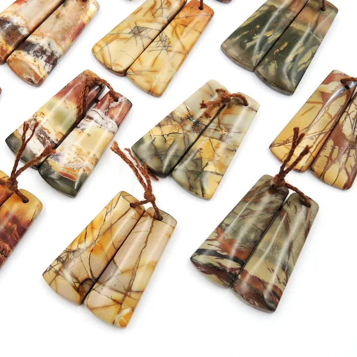 Intrinsic Trading Earrings Natural Red Creek Jasper Trapezoid Earring Pair Drilled Matched Gemstone Bead Pair Aka Multicolor Picasso Jasper