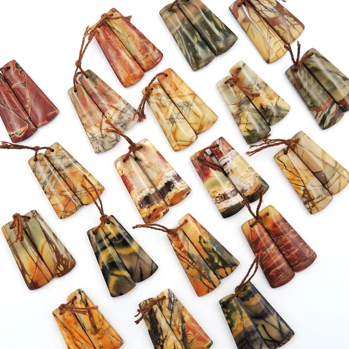 Intrinsic Trading Earrings Natural Red Creek Jasper Trapezoid Earring Pair Drilled Matched Gemstone Bead Pair Aka Multicolor Picasso Jasper