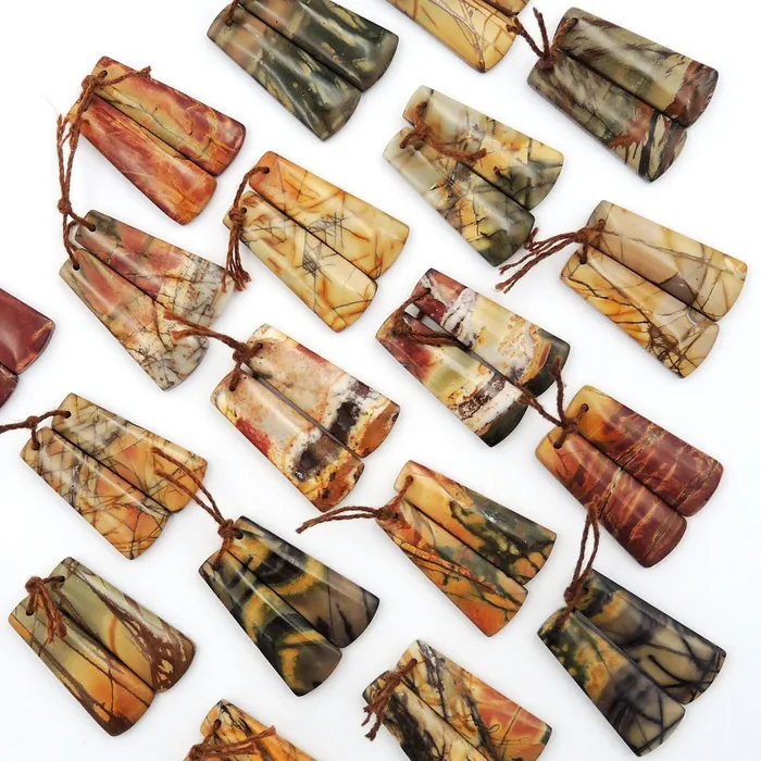 Intrinsic Trading Earrings Natural Red Creek Jasper Trapezoid Earring Pair Drilled Matched Gemstone Bead Pair Aka Multicolor Picasso Jasper