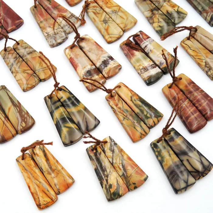 Intrinsic Trading Earrings Natural Red Creek Jasper Trapezoid Earring Pair Drilled Matched Gemstone Bead Pair Aka Multicolor Picasso Jasper