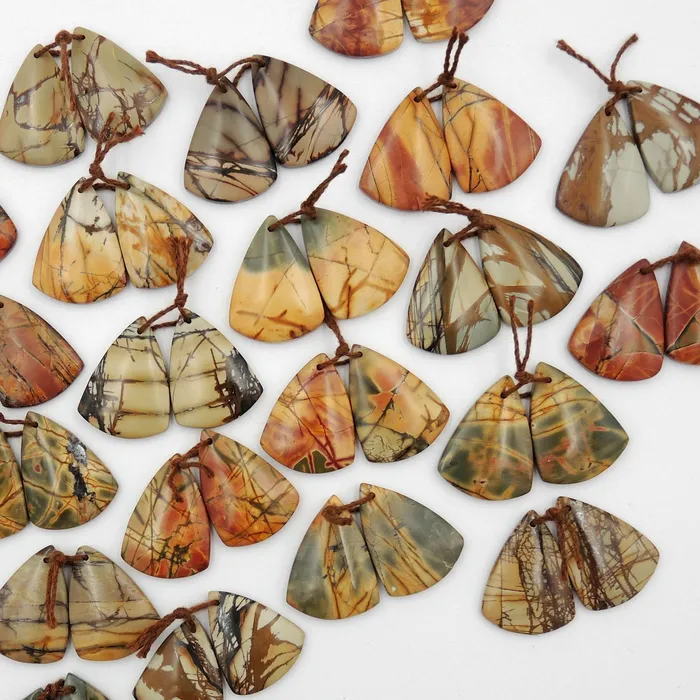 Intrinsic Trading Earrings Natural Red Creek Jasper Triangle Earring Pair Cabochon Cab Drilled Matched Gemstone Bead Pair Aka Multicolor Picasso Jasper
