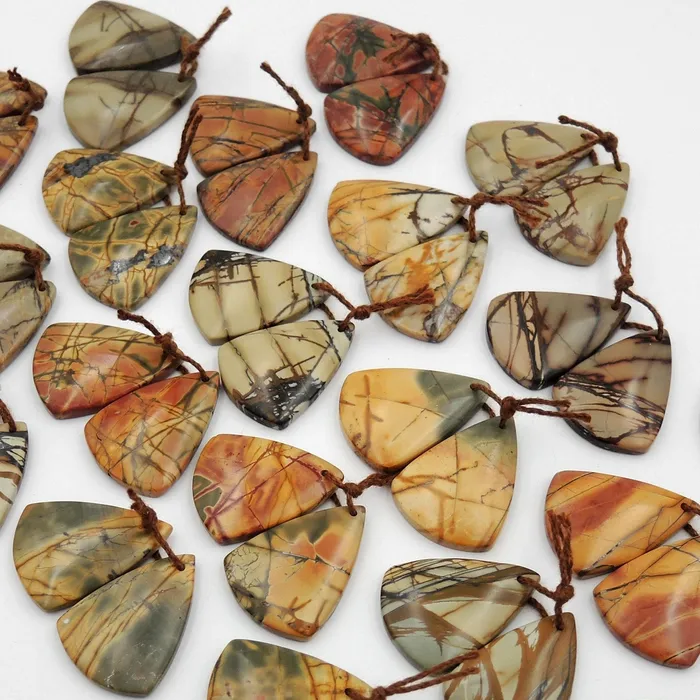 Intrinsic Trading Earrings Natural Red Creek Jasper Triangle Earring Pair Cabochon Cab Drilled Matched Gemstone Bead Pair Aka Multicolor Picasso Jasper