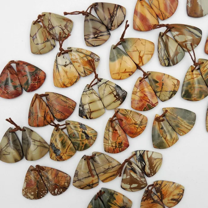 Intrinsic Trading Earrings Natural Red Creek Jasper Triangle Earring Pair Cabochon Cab Drilled Matched Gemstone Bead Pair Aka Multicolor Picasso Jasper