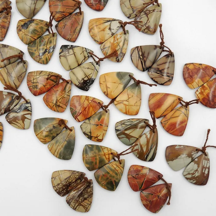 Intrinsic Trading Earrings Natural Red Creek Jasper Triangle Earring Pair Cabochon Cab Drilled Matched Gemstone Bead Pair Aka Multicolor Picasso Jasper