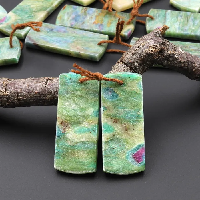 Intrinsic Trading Earrings Natural Ruby in Seafoam Green Fuchsite Flat Rectangle Earring Pair Matched Gemstone Beads A3 Intrinsic Trading Earrings Natural Ruby in Seafoam Green Fuchsite Flat Rectangle Earring Pair Matched Gemstone Beads A3