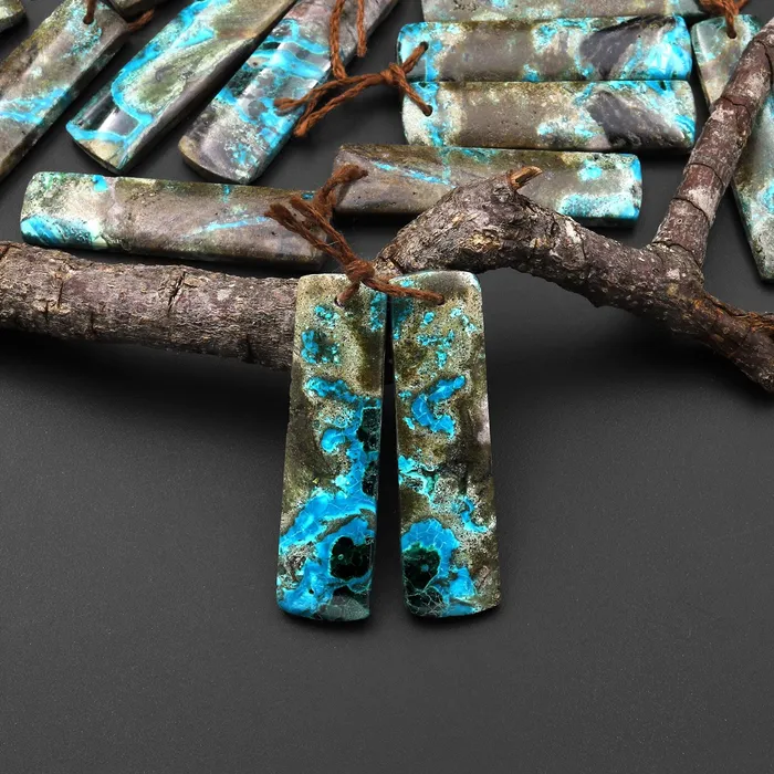 Intrinsic Trading Earrings Rare Natural Shattuckite Earring Pair Rectangle Matched Gemstone Beads Chrysocolla Azurite Malachite From Congo Intrinsic Trading Earrings Rare Natural Shattuckite Earring Pair Rectangle Matched Gemstone Beads Chrysocolla Azurite Malachite From Congo