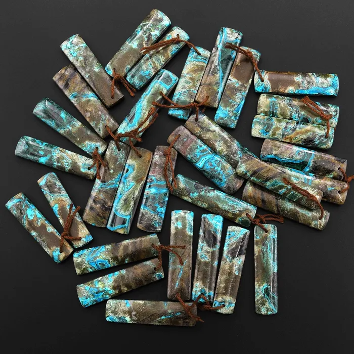 Intrinsic Trading Earrings Rare Natural Shattuckite Earring Pair Rectangle Matched Gemstone Beads Chrysocolla Azurite Malachite From Congo