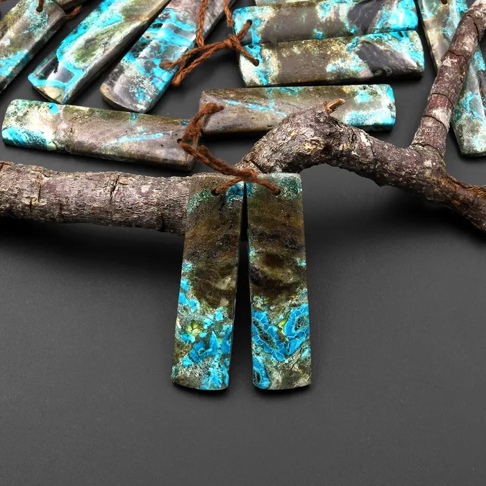 Intrinsic Trading Earrings Rare Natural Shattuckite Earring Pair Rectangle Matched Gemstone Beads Chrysocolla Azurite Malachite From Congo