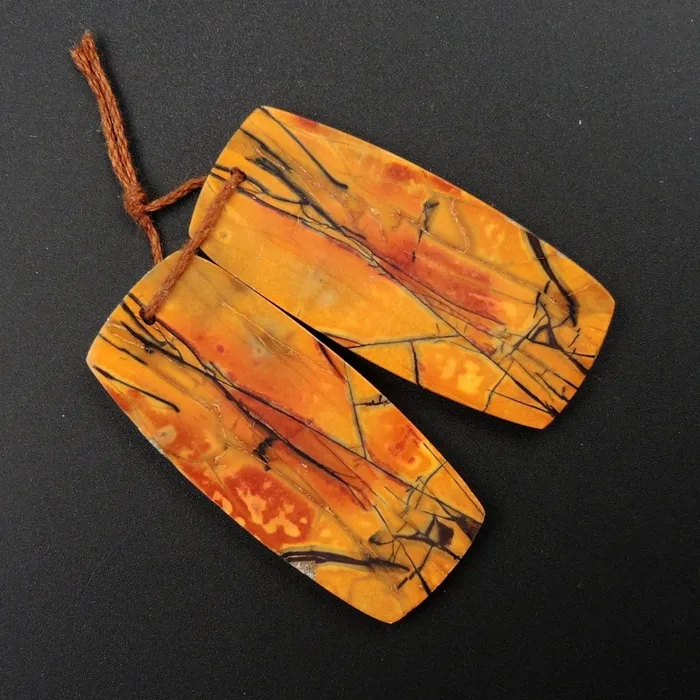 Intrinsic Trading Earrings Red Creek Jasper Earring Pair Flat Freeform Cabochon Cab Pair Drilled Matched Earrings Natural Stone Bead Pair E2709