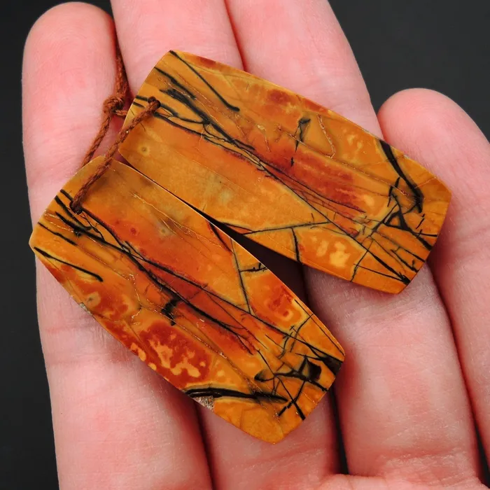 Intrinsic Trading Earrings Red Creek Jasper Earring Pair Flat Freeform Cabochon Cab Pair Drilled Matched Earrings Natural Stone Bead Pair E2709