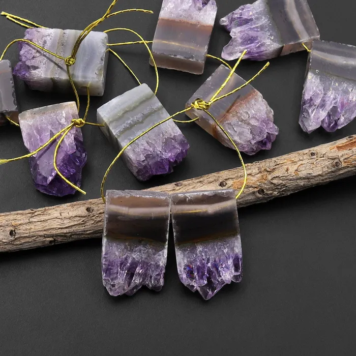 Intrinsic Trading Earrings Small Natural Amethyst Stalactite Slice Matched Earring Gemstone Bead Pair A11 Intrinsic Trading Earrings Small Natural Amethyst Stalactite Slice Matched Earring Gemstone Bead Pair A11