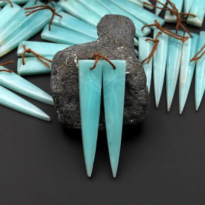 Intrinsic Trading Earrings Super Long Linear Dagger Long Triangle Earring Pair Matched Gemstone Natural Sea Blue Amazonite Beads A1 Intrinsic Trading Earrings Super Long Linear Dagger Long Triangle Earring Pair Matched Gemstone Natural Sea Blue Amazonite Beads A1