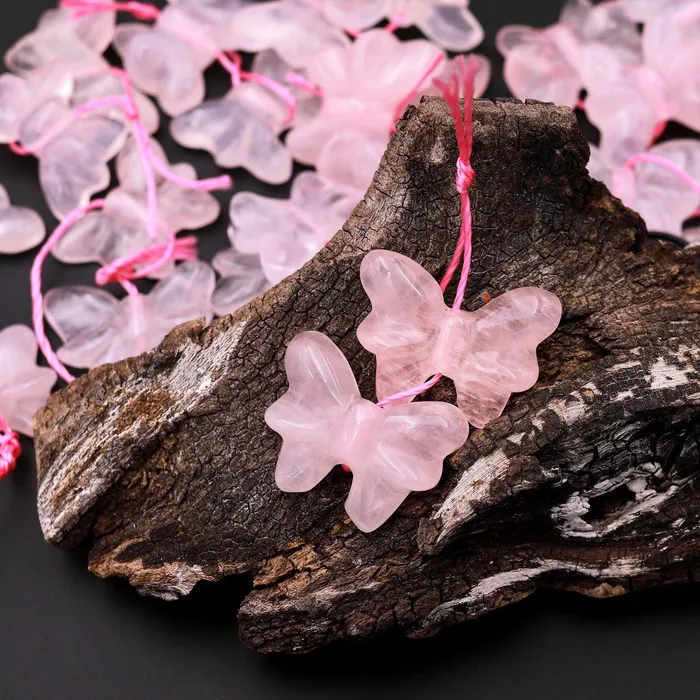Intrinsic Trading Hand Carved Natural Pink Rose Quartz Butterfly Earring Pair Drilled Gemstone Matched Beads A1 Earrings Intrinsic Trading Hand Carved Natural Pink Rose Quartz Butterfly Earring Pair Drilled Gemstone Matched Beads A1 Earrings