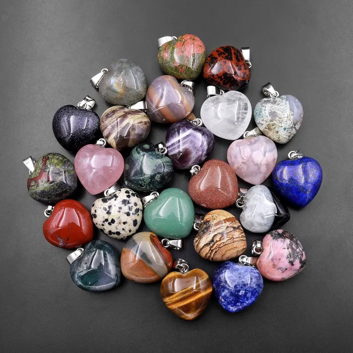 Intrinsic Trading Natural Gemstone Heart Pendant Choose from Rose Quartz Bloodstone Amethyst Rock Quartz Tiger Eye Labradorite Lapis Goldstone Aventurine Necklaces Intrinsic Trading Natural Gemstone Heart Pendant Choose from Rose Quartz Bloodstone Amethyst Rock Quartz Tiger Eye Labradorite Lapis Goldstone Aventurine Necklaces