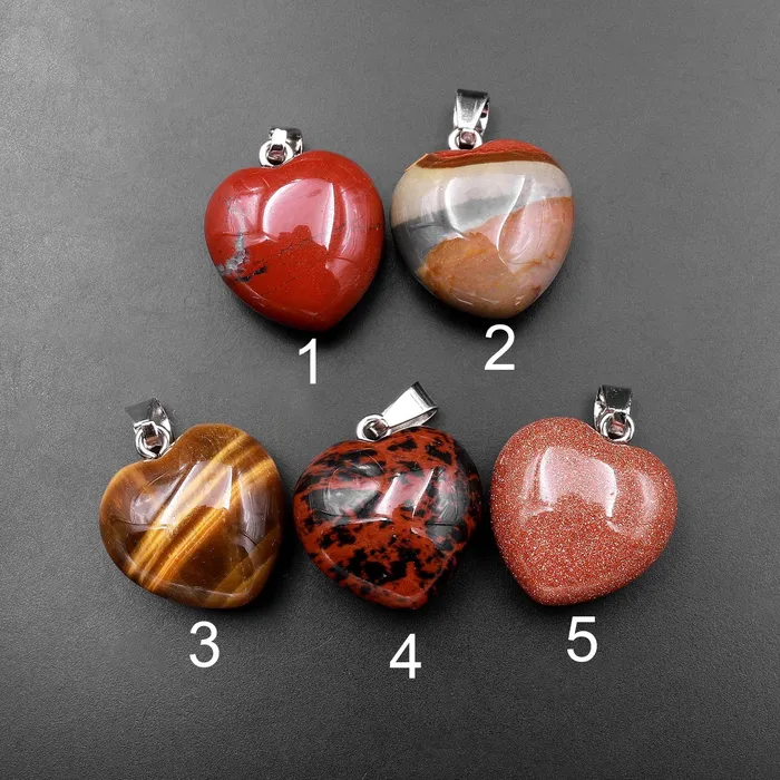 Intrinsic Trading Natural Gemstone Heart Pendant Choose from Rose Quartz Bloodstone Amethyst Rock Quartz Tiger Eye Labradorite Lapis Goldstone Aventurine Necklaces