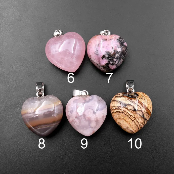 Intrinsic Trading Natural Gemstone Heart Pendant Choose from Rose Quartz Bloodstone Amethyst Rock Quartz Tiger Eye Labradorite Lapis Goldstone Aventurine Necklaces