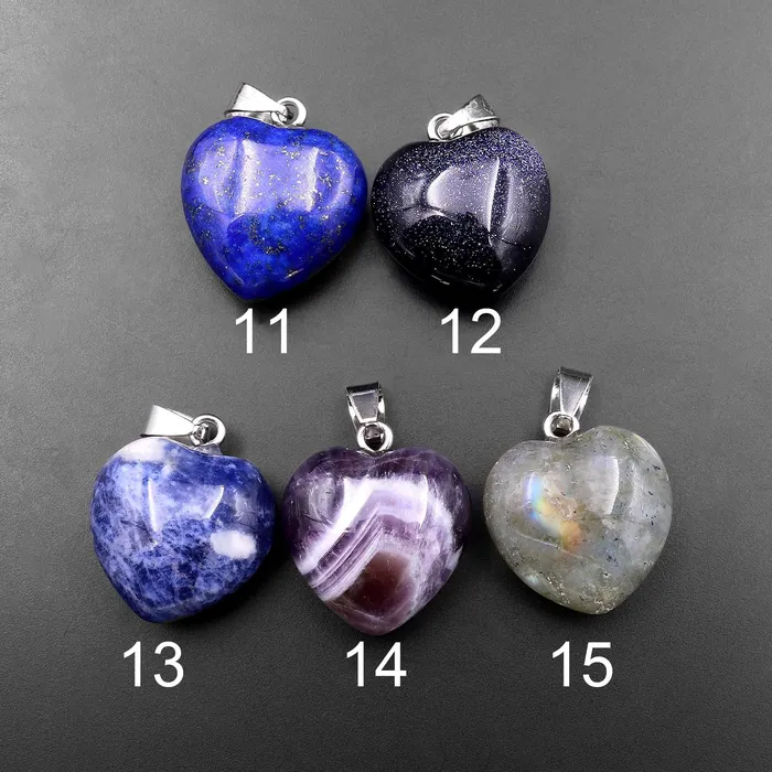 Intrinsic Trading Natural Gemstone Heart Pendant Choose from Rose Quartz Bloodstone Amethyst Rock Quartz Tiger Eye Labradorite Lapis Goldstone Aventurine Necklaces