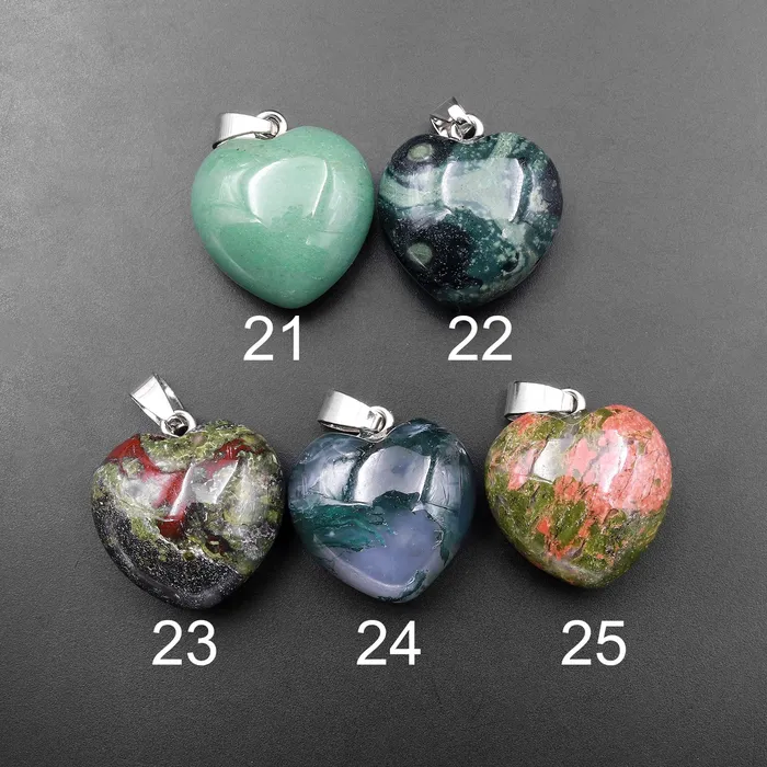 Intrinsic Trading Natural Gemstone Heart Pendant Choose from Rose Quartz Bloodstone Amethyst Rock Quartz Tiger Eye Labradorite Lapis Goldstone Aventurine Necklaces
