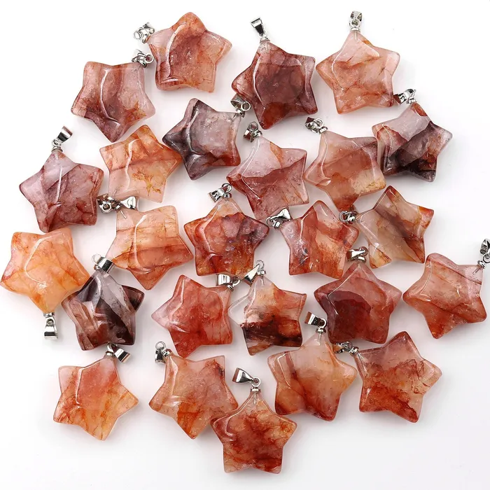 Intrinsic Trading Natural Red Lepidocrocite Quartz Star Pendant Gemstone Necklaces
