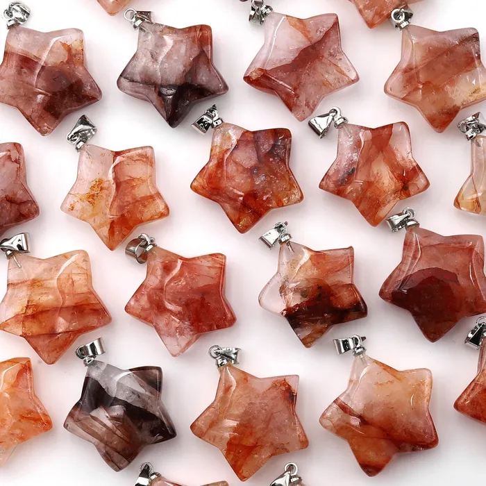 Intrinsic Trading Natural Red Lepidocrocite Quartz Star Pendant Gemstone Necklaces