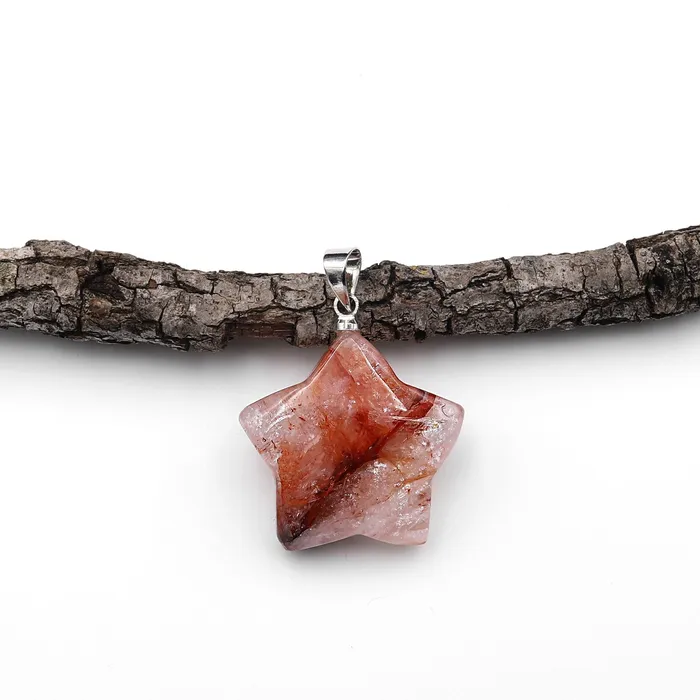 Intrinsic Trading Natural Red Lepidocrocite Quartz Star Pendant Gemstone Necklaces