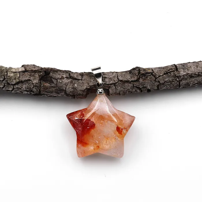 Intrinsic Trading Natural Red Lepidocrocite Quartz Star Pendant Gemstone Necklaces
