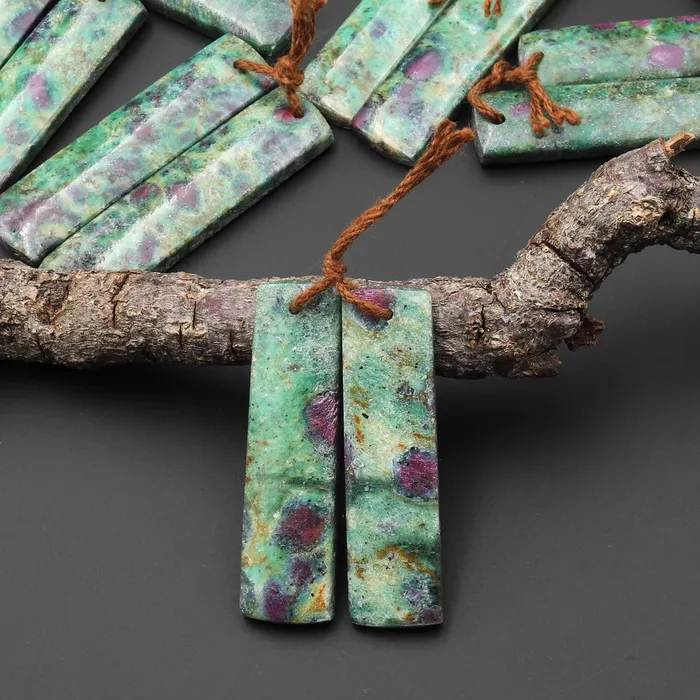 Intrinsic Trading Natural Red Ruby Green Fuchsite Rectangle Earring Pair Matched Gemstone Beads A3 Earrings Intrinsic Trading Natural Red Ruby Green Fuchsite Rectangle Earring Pair Matched Gemstone Beads A3 Earrings