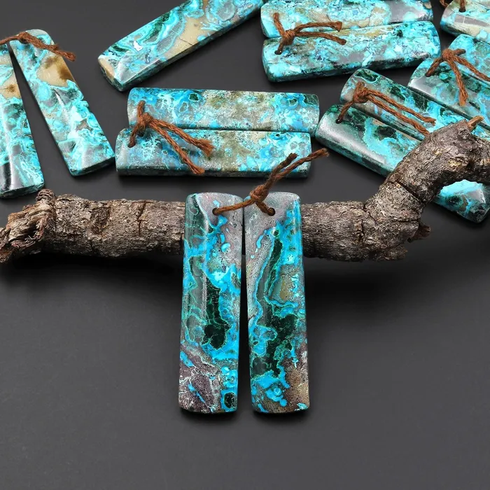 Intrinsic Trading Natural Shattuckite Earring Pair Rectangle Matched Gemstone Beads Chrysocolla Azurite Malachite From Congo A3 Earrings Intrinsic Trading Natural Shattuckite Earring Pair Rectangle Matched Gemstone Beads Chrysocolla Azurite Malachite From Congo A3 Earrings