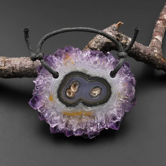 Intrinsic Trading Necklaces 2 Hole Pendant Natural Amethyst Stalactite Flower Pendant Flat Slice Freeform One of a Kind P0176 Intrinsic Trading Necklaces 2 Hole Pendant Natural Amethyst Stalactite Flower Pendant Flat Slice Freeform One of a Kind P0176
