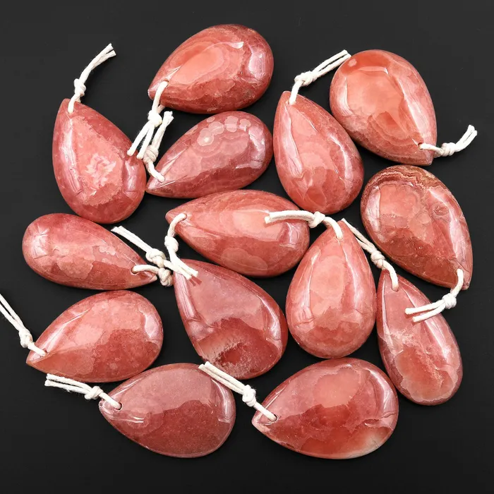 Intrinsic Trading Necklaces AAA Gemmy Natural Red Rhodochrosite Teardrop Gemstone Pendant from Argentina