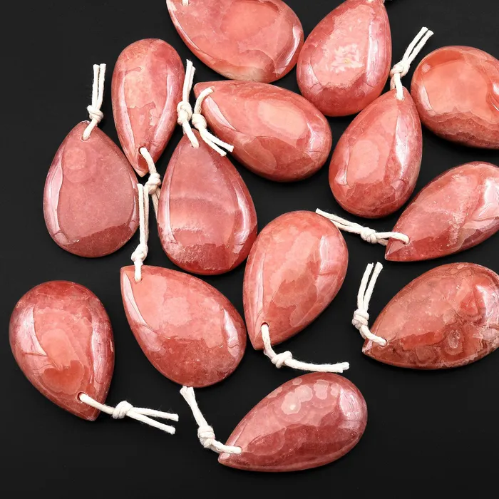 Intrinsic Trading Necklaces AAA Gemmy Natural Red Rhodochrosite Teardrop Gemstone Pendant from Argentina