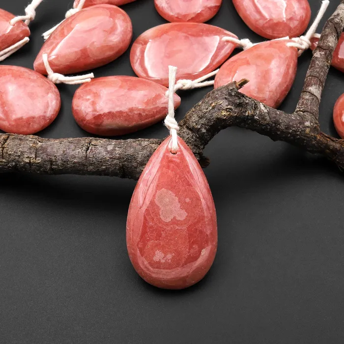Intrinsic Trading Necklaces AAA Gemmy Natural Red Rhodochrosite Teardrop Gemstone Pendant from Argentina