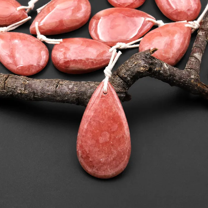 Intrinsic Trading Necklaces AAA Gemmy Natural Red Rhodochrosite Teardrop Gemstone Pendant from Argentina