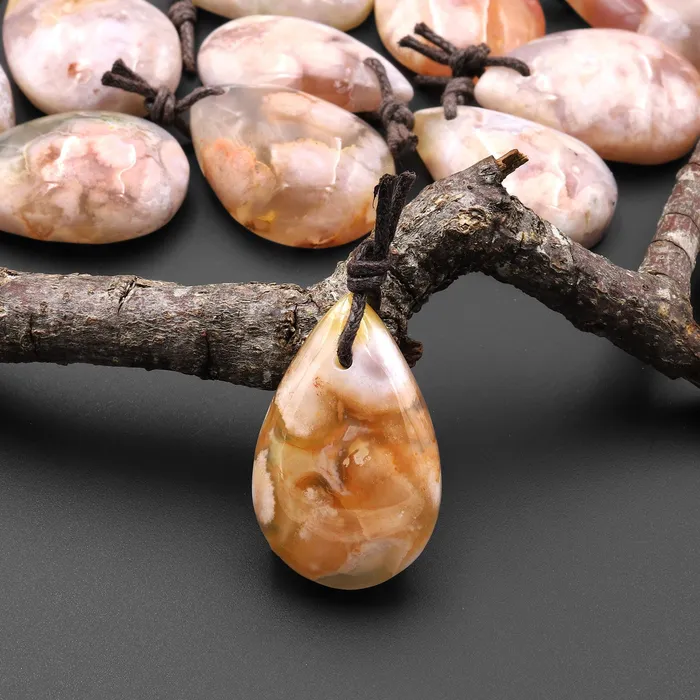 Intrinsic Trading Necklaces AAA Natural Cherry Blossom Agate Teardrop Gemstone Pendant Aka Flower Agate A10 Intrinsic Trading Necklaces AAA Natural Cherry Blossom Agate Teardrop Gemstone Pendant Aka Flower Agate A10
