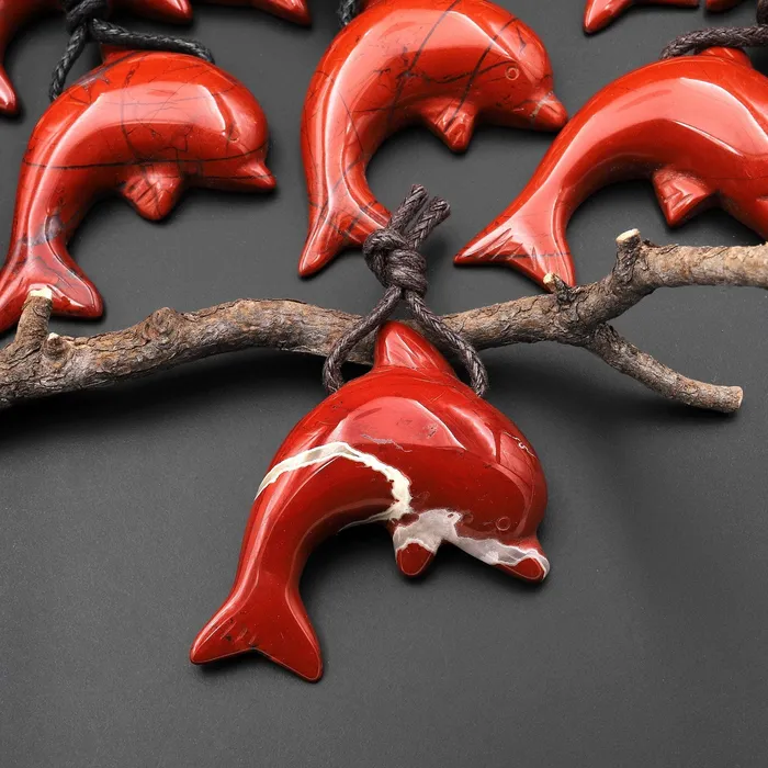 Intrinsic Trading Necklaces AAA Natural Red Jasper Dolphin Carved Gemstone Side Drilled Pendant A1 Intrinsic Trading Necklaces AAA Natural Red Jasper Dolphin Carved Gemstone Side Drilled Pendant A1