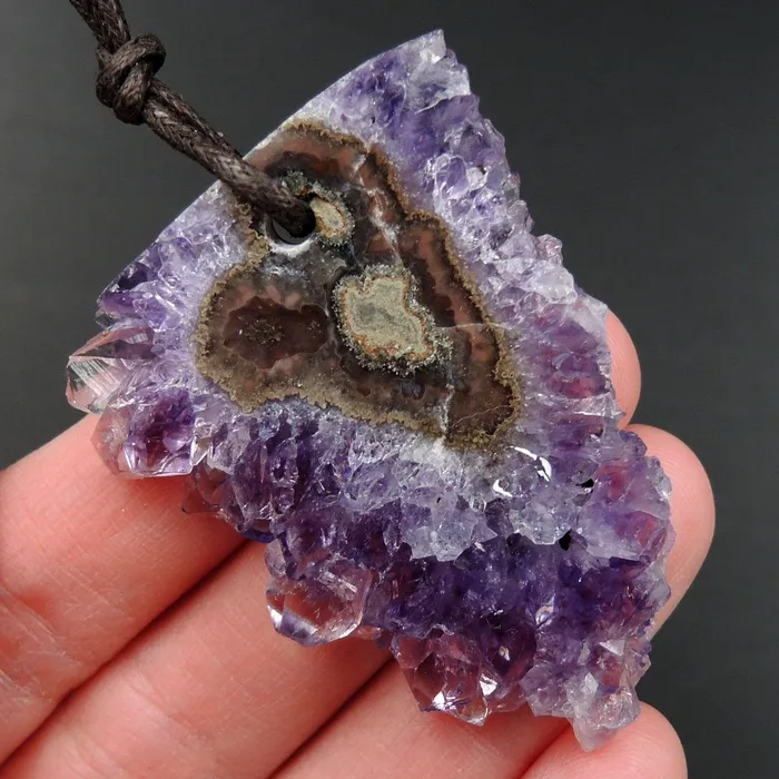 Intrinsic Trading Necklaces Amethyst Stalactite Flower Pendant Drilled Stalactite Slice Freeform Irregular Natural Stone Pendant P2041