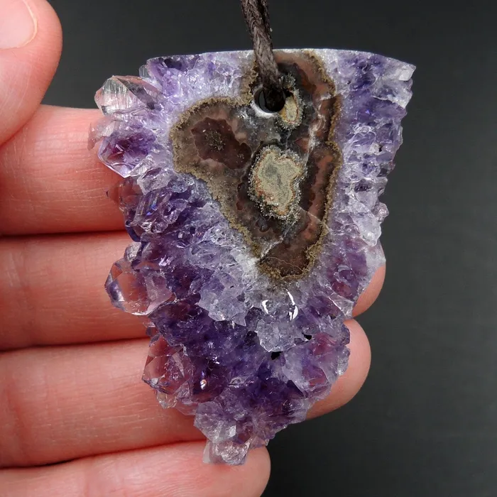 Intrinsic Trading Necklaces Amethyst Stalactite Flower Pendant Drilled Stalactite Slice Freeform Irregular Natural Stone Pendant P2041
